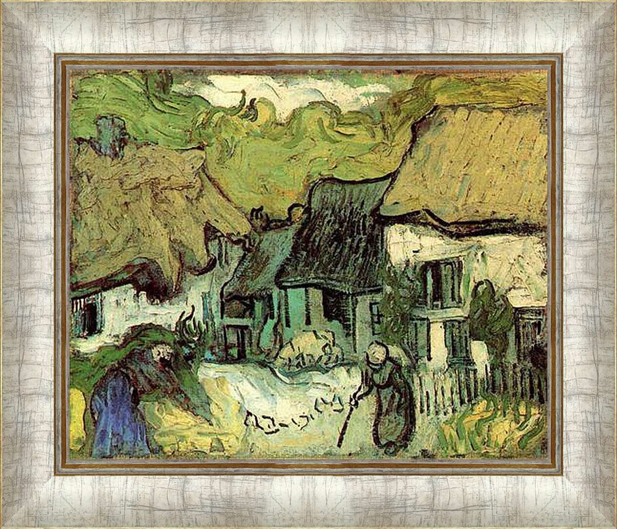 Картина в раме - Thatched Cottages in Jorgus. Винсент Ван Гог.