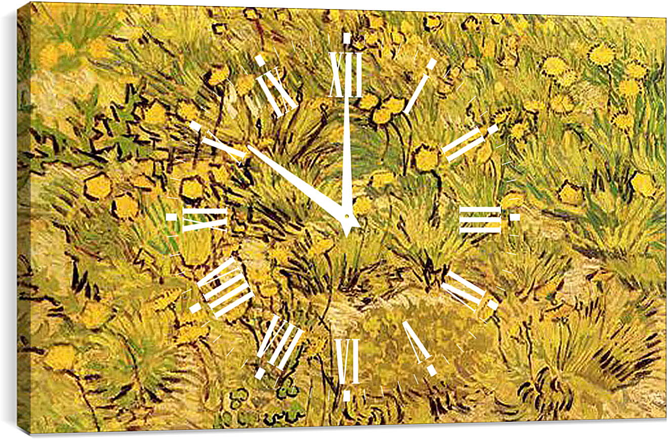 Часы картина - Champ de fleurs jaunes. Винсент Ван Гог