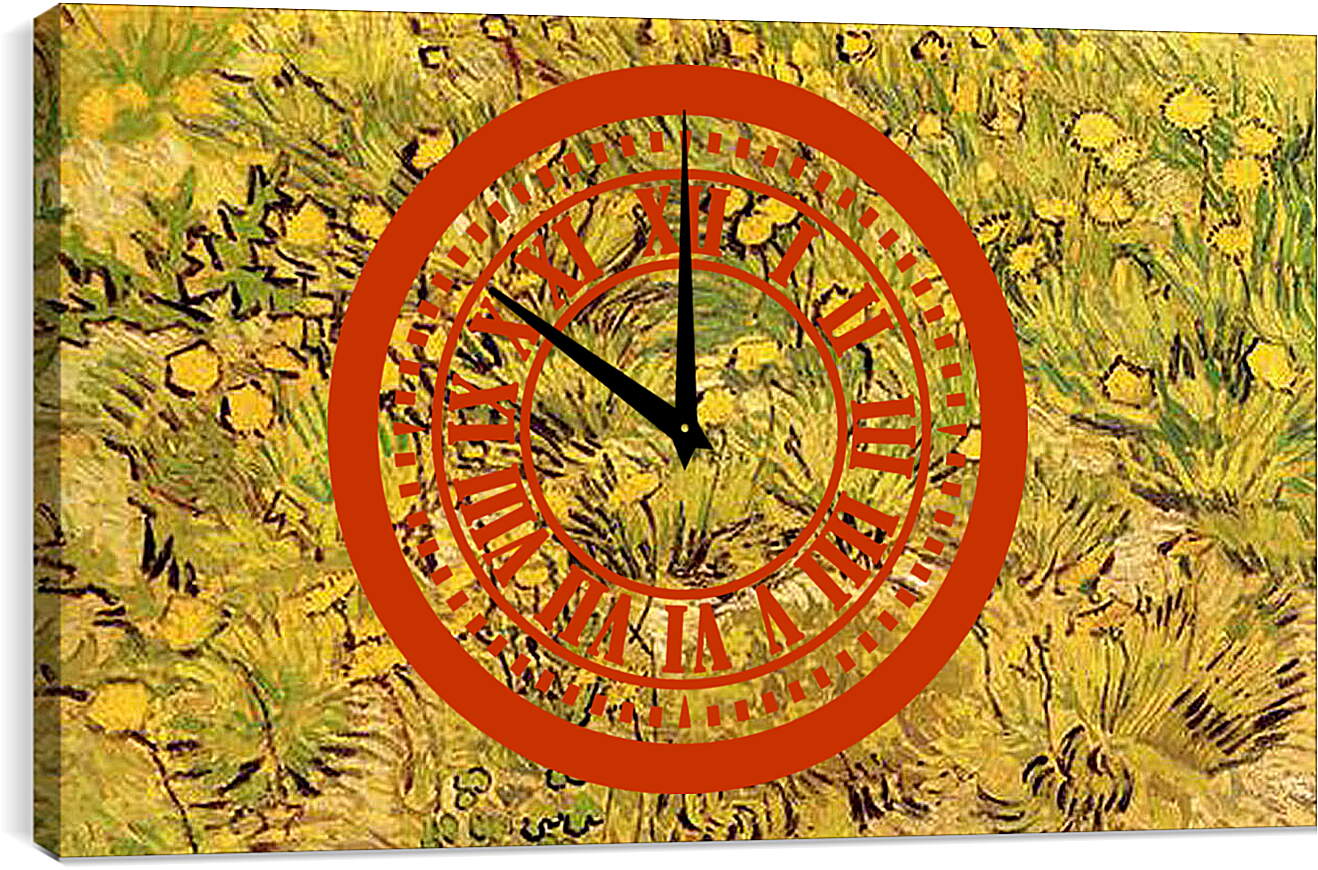 Часы картина - Champ de fleurs jaunes. Винсент Ван Гог
