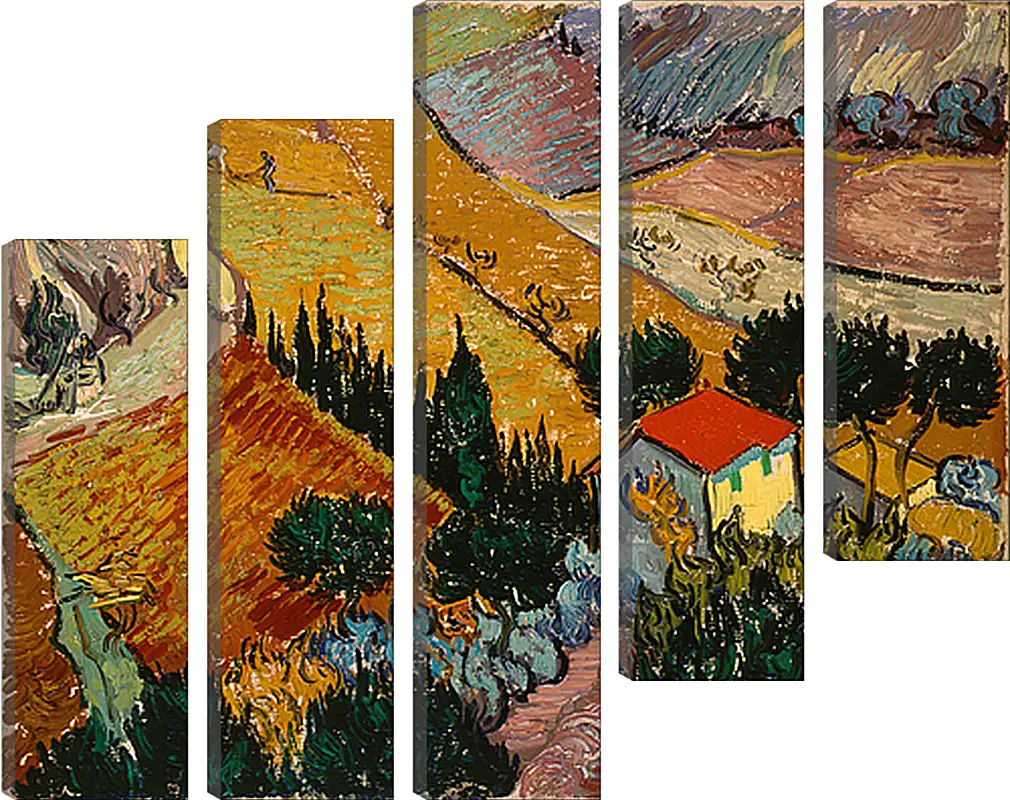 Модульная картина - Landscape with the Chateau of auvers at Sunset - Пейзаж с домом и пахарем. Винсент Ван Гог