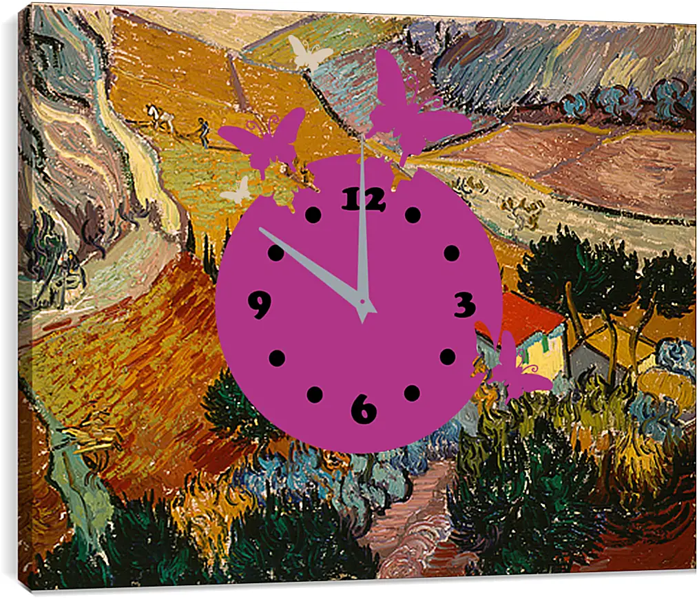 Часы картина - Landscape with the Chateau of auvers at Sunset - Пейзаж с домом и пахарем. Винсент Ван Гог