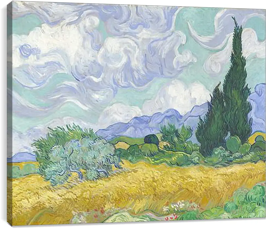 Постер и плакат - A Wheatfield with Cypresses. Винсент Ван Гог
