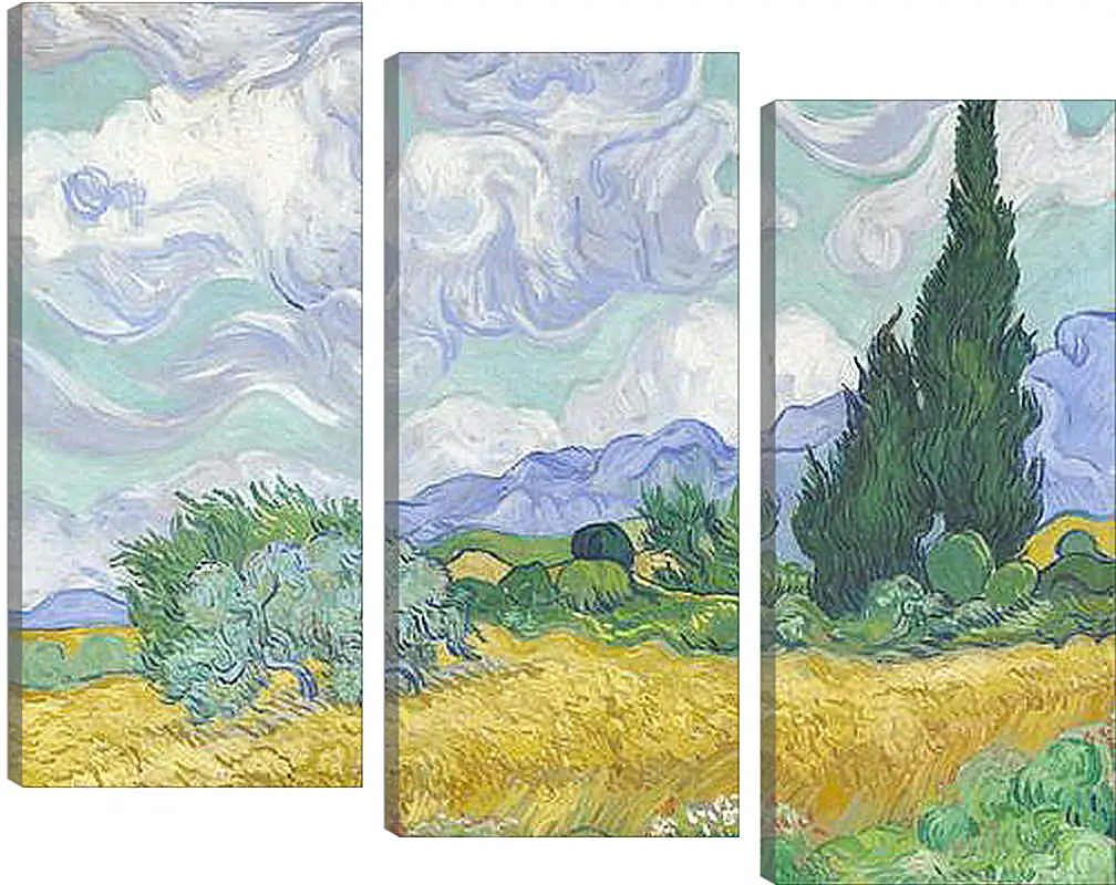 Модульная картина - A Wheatfield with Cypresses. Винсент Ван Гог
