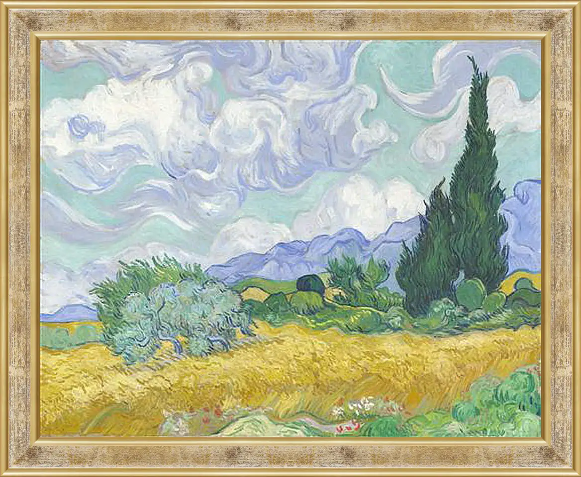 Картина в раме - A Wheatfield with Cypresses. Винсент Ван Гог