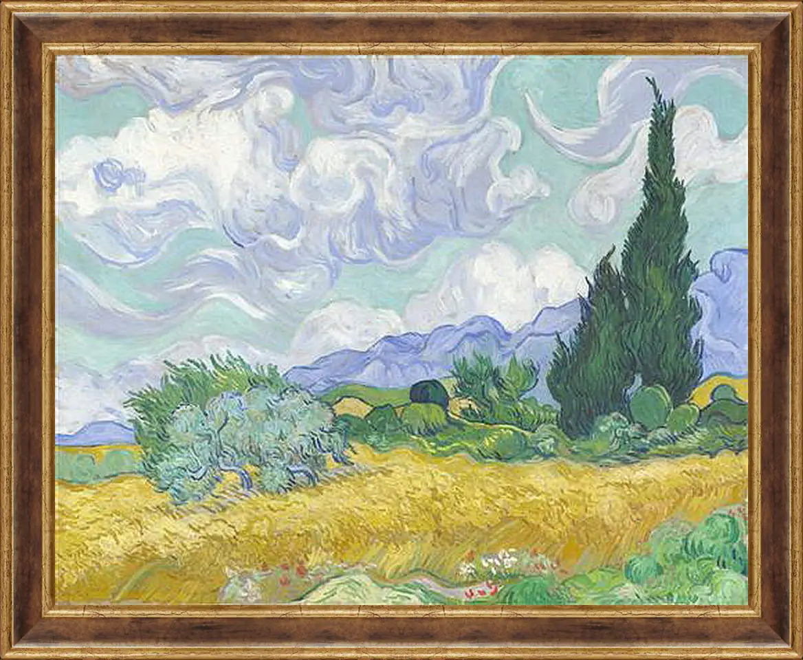 Картина в раме - A Wheatfield with Cypresses. Винсент Ван Гог