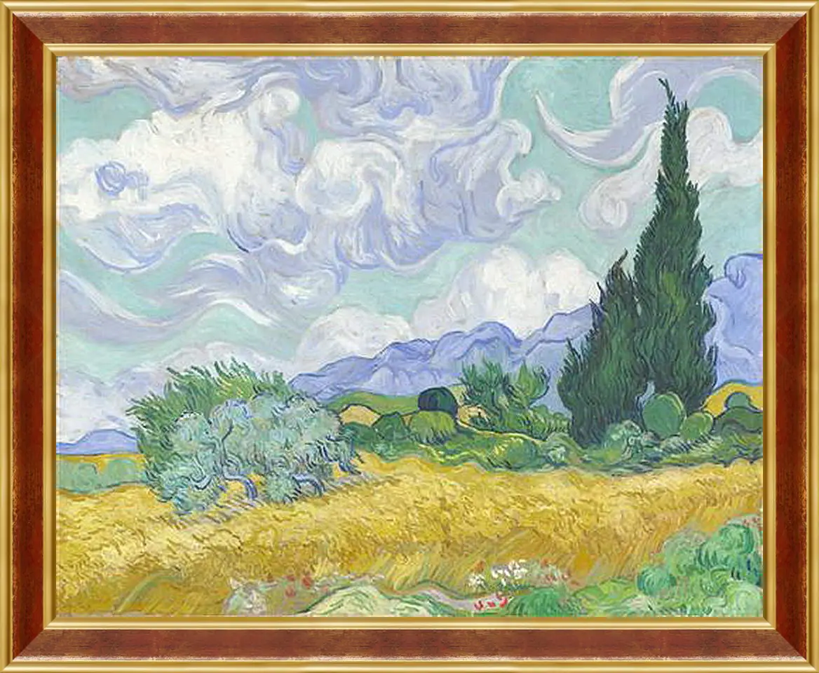 Картина в раме - A Wheatfield with Cypresses. Винсент Ван Гог
