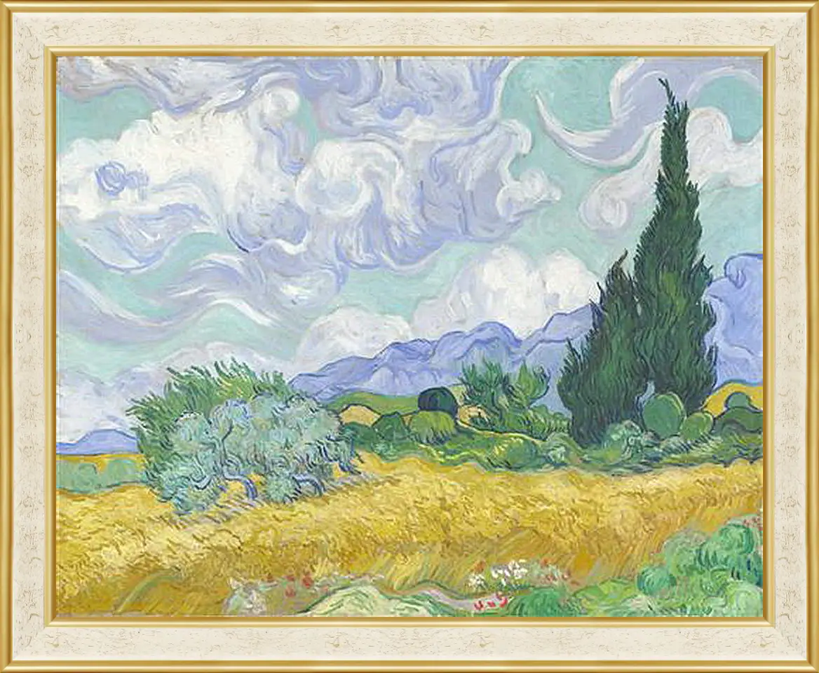 Картина в раме - A Wheatfield with Cypresses. Винсент Ван Гог
