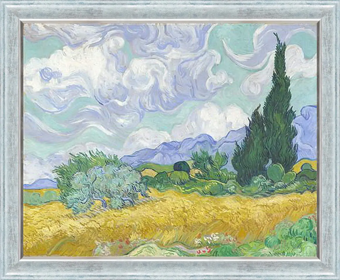 Картина в раме - A Wheatfield with Cypresses. Винсент Ван Гог
