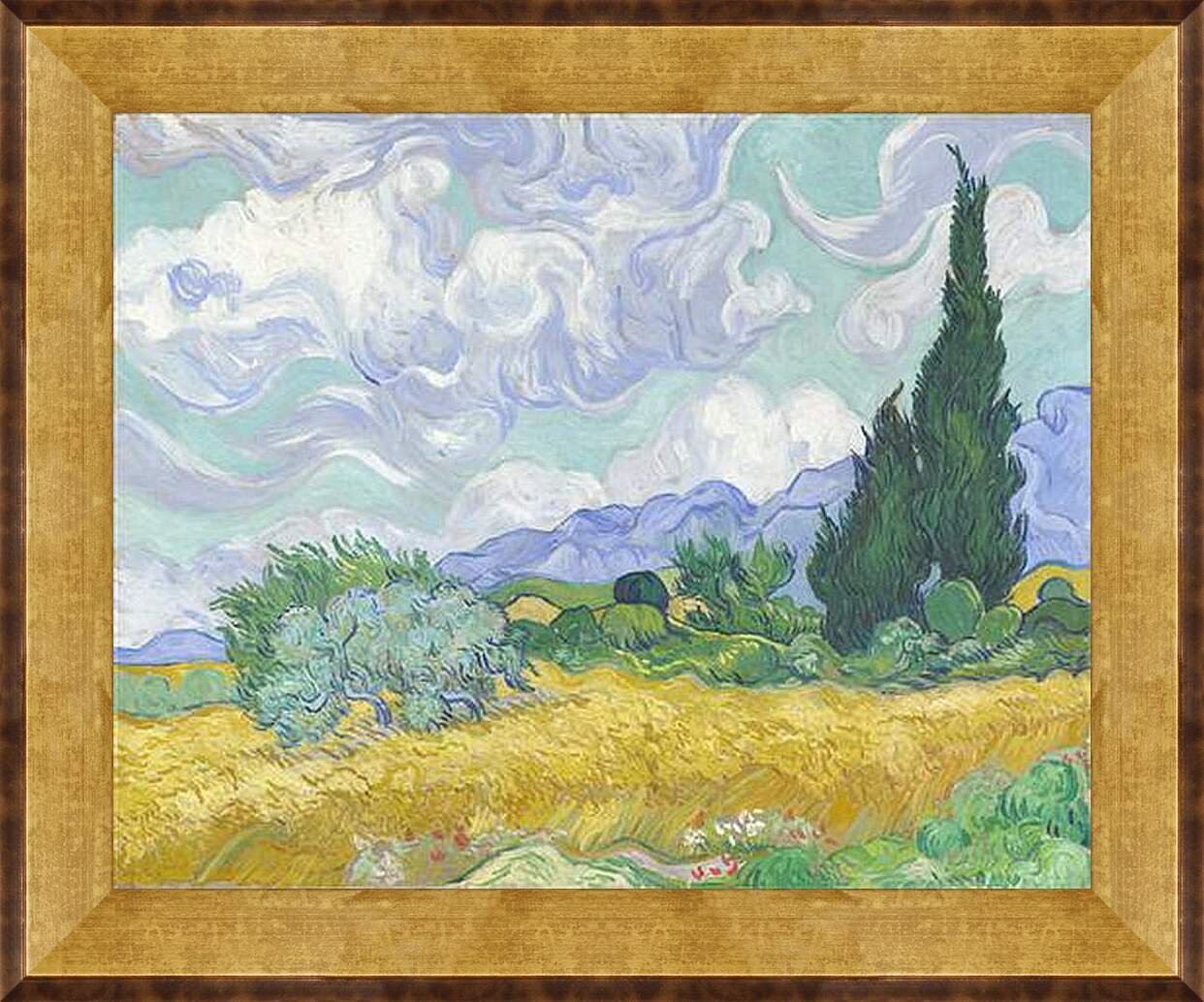 Картина в раме - A Wheatfield with Cypresses. Винсент Ван Гог
