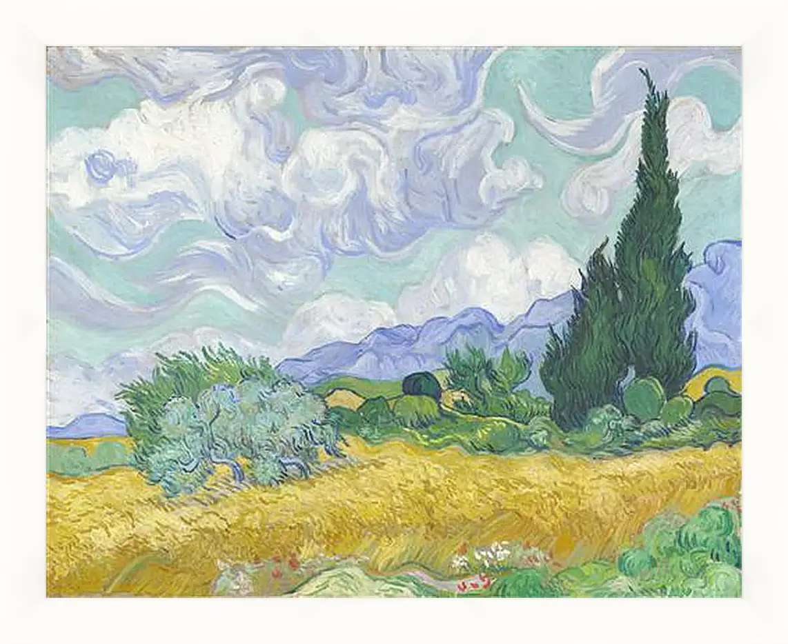 Картина в раме - A Wheatfield with Cypresses. Винсент Ван Гог
