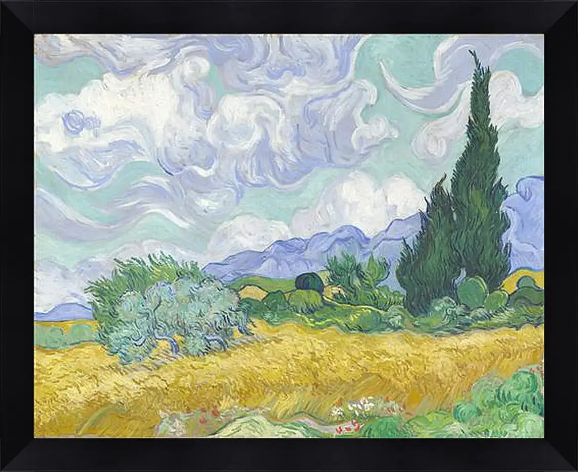 Картина в раме - A Wheatfield with Cypresses. Винсент Ван Гог
