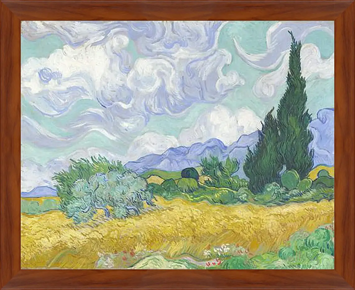 Картина в раме - A Wheatfield with Cypresses. Винсент Ван Гог
