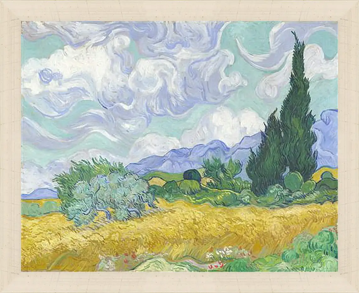 Картина в раме - A Wheatfield with Cypresses. Винсент Ван Гог