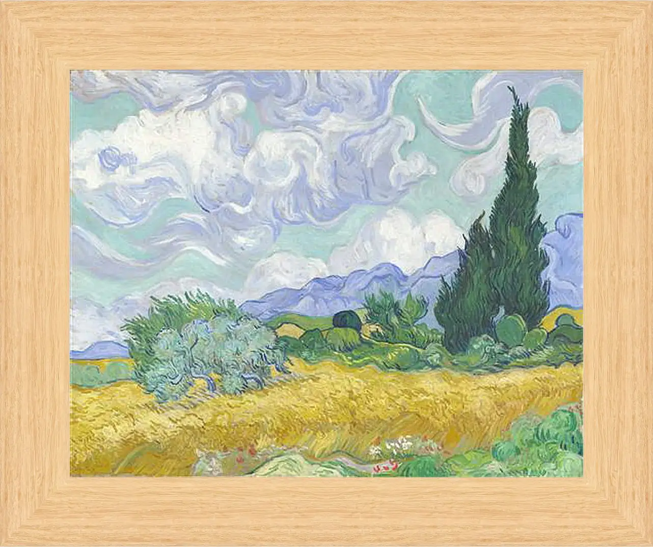 Картина в раме - A Wheatfield with Cypresses. Винсент Ван Гог