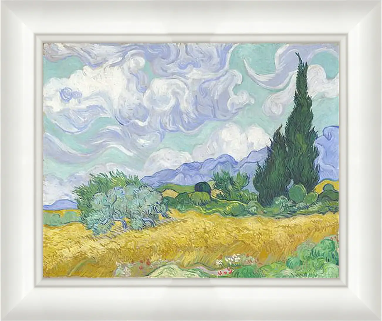 Картина в раме - A Wheatfield with Cypresses. Винсент Ван Гог