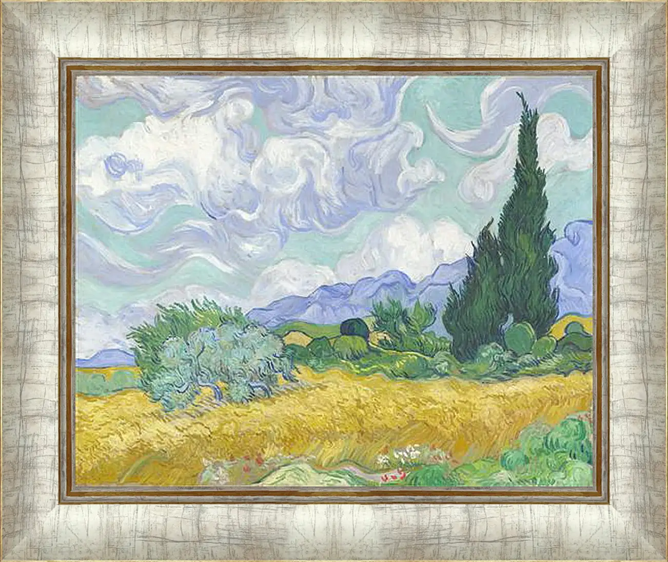 Картина в раме - A Wheatfield with Cypresses. Винсент Ван Гог