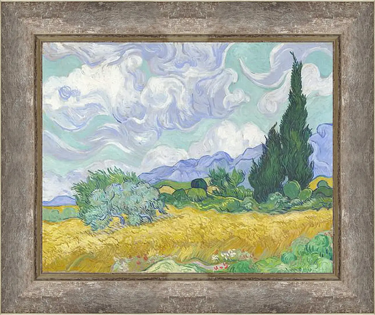 Картина в раме - A Wheatfield with Cypresses. Винсент Ван Гог