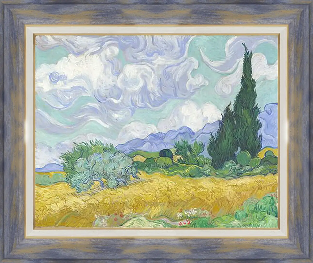 Картина в раме - A Wheatfield with Cypresses. Винсент Ван Гог