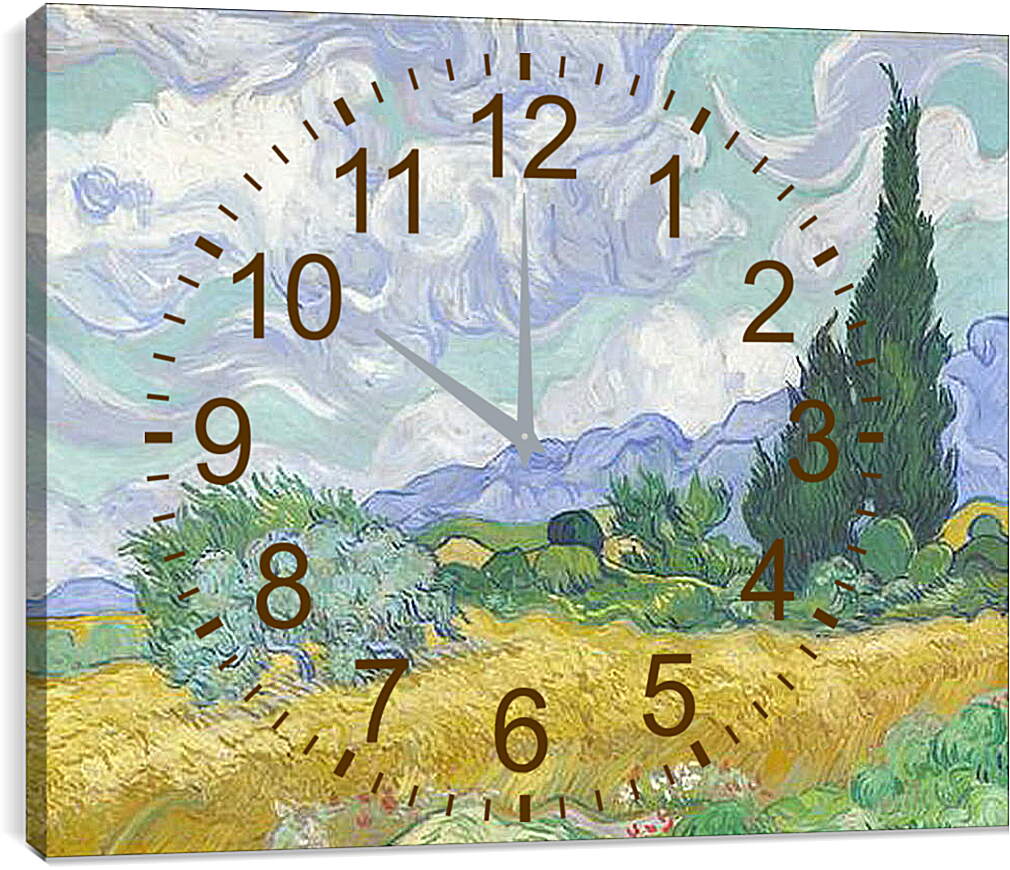 Часы картина - A Wheatfield with Cypresses. Винсент Ван Гог
