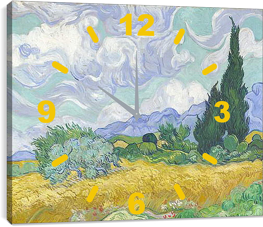 Часы картина - A Wheatfield with Cypresses. Винсент Ван Гог