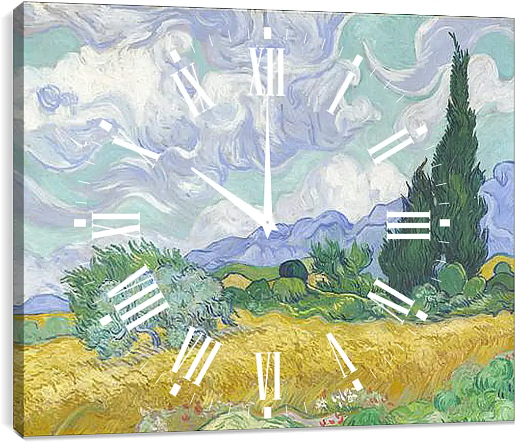 Часы картина - A Wheatfield with Cypresses. Винсент Ван Гог