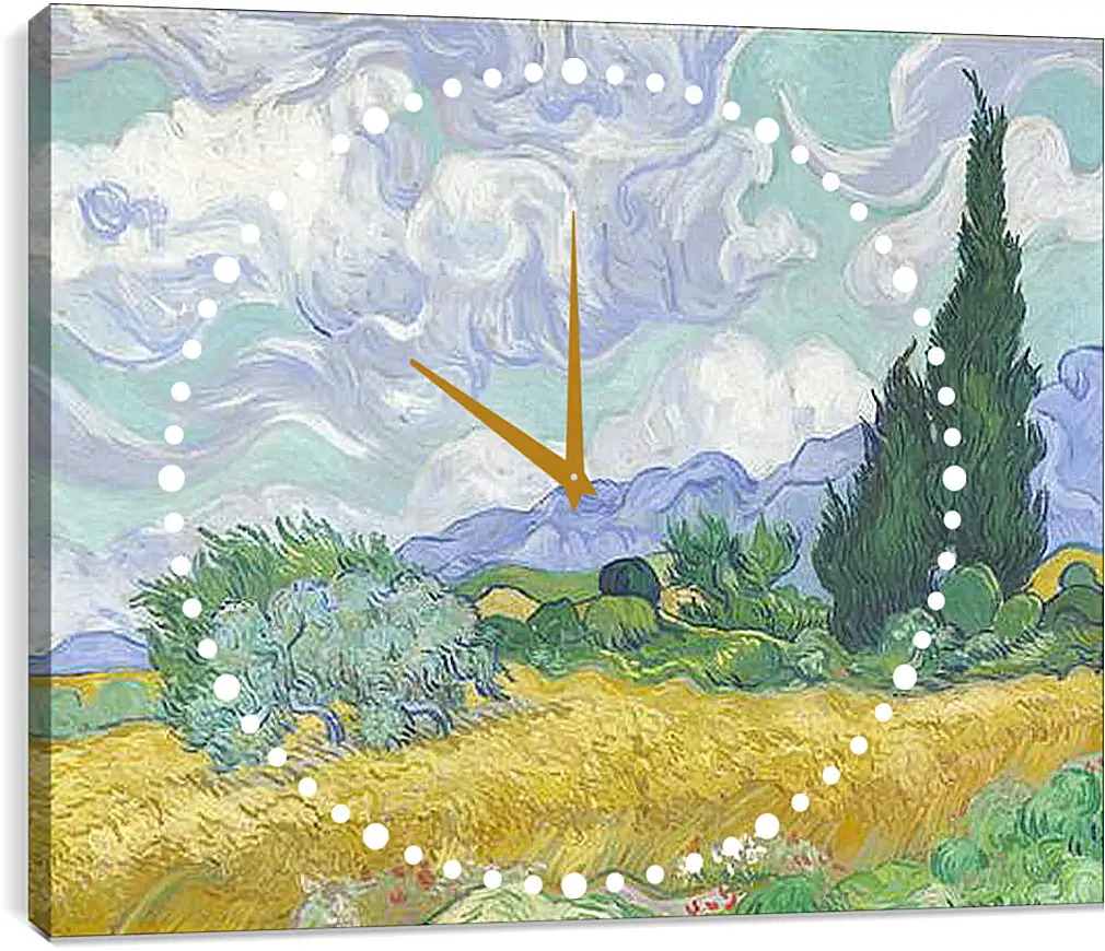 Часы картина - A Wheatfield with Cypresses. Винсент Ван Гог