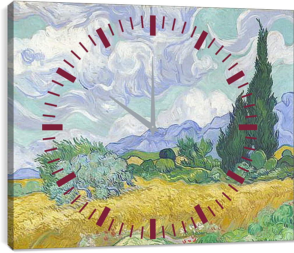 Часы картина - A Wheatfield with Cypresses. Винсент Ван Гог