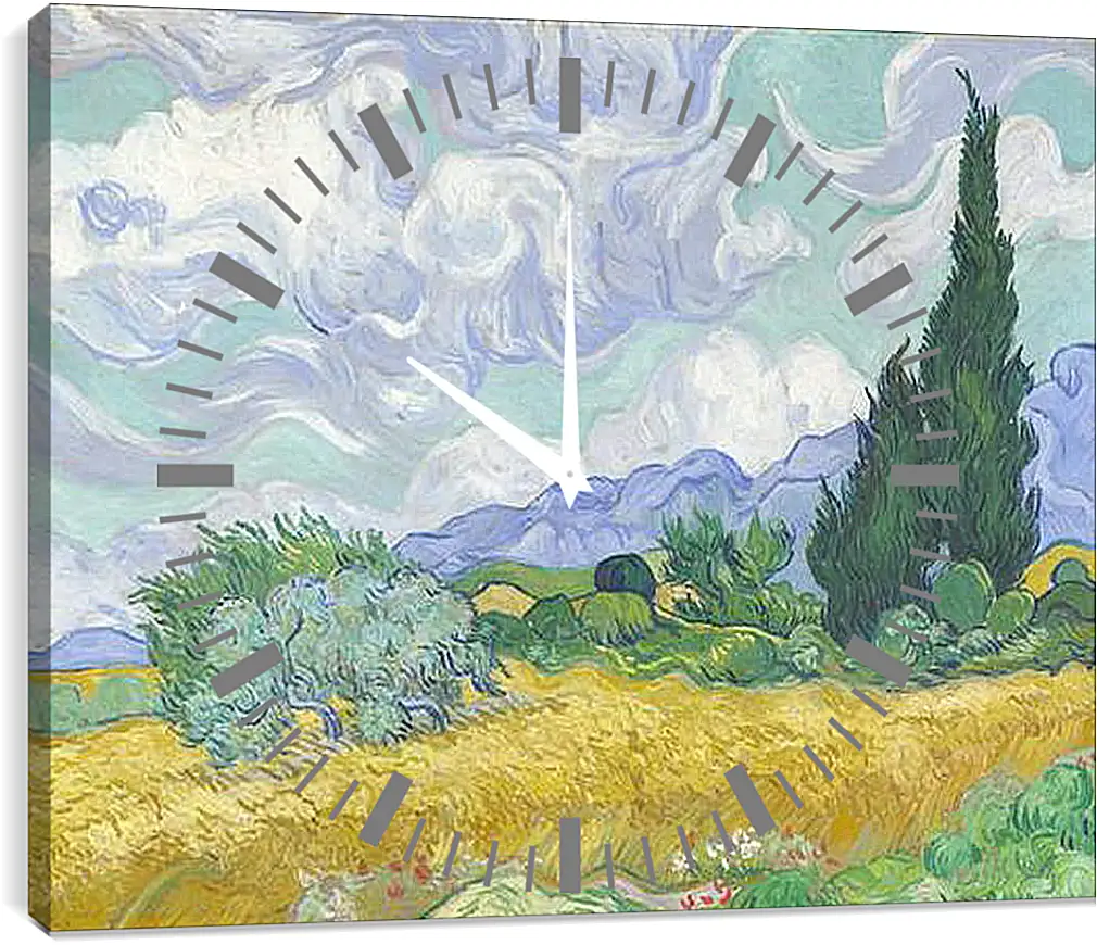 Часы картина - A Wheatfield with Cypresses. Винсент Ван Гог