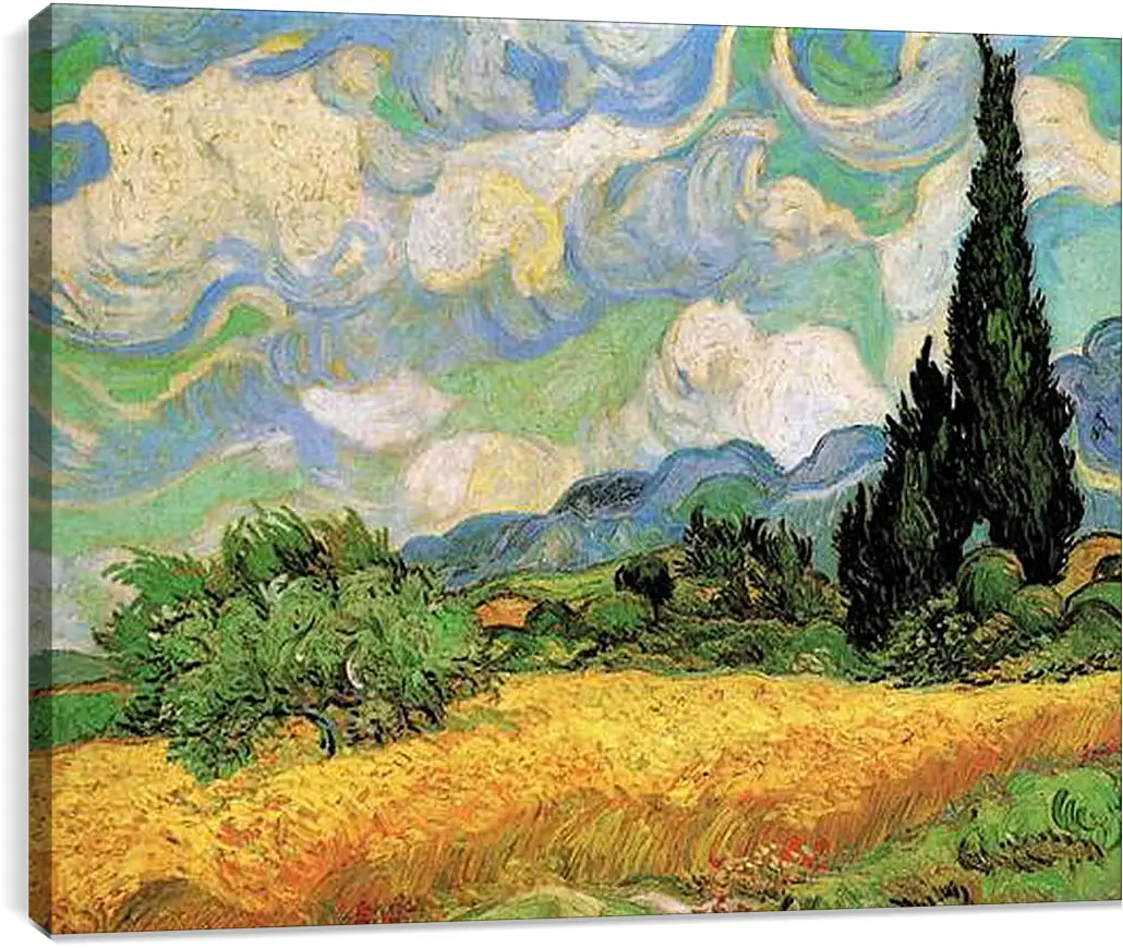 Постер и плакат - Wheat Field with Cypresses at the Haute Galline Near Eygalieres. Винсент Ван Гог
