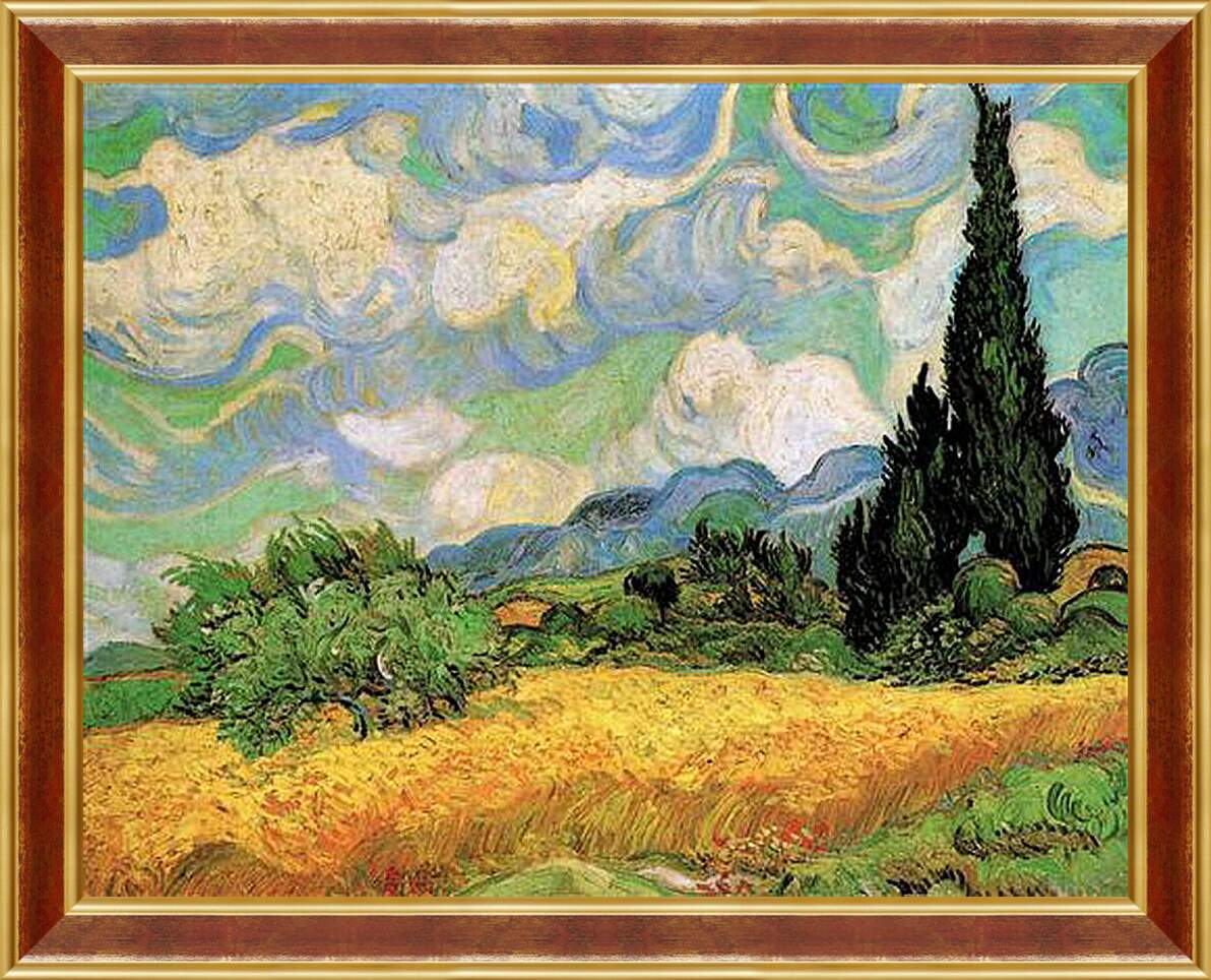 Картина в раме - Wheat Field with Cypresses at the Haute Galline Near Eygalieres. Винсент Ван Гог