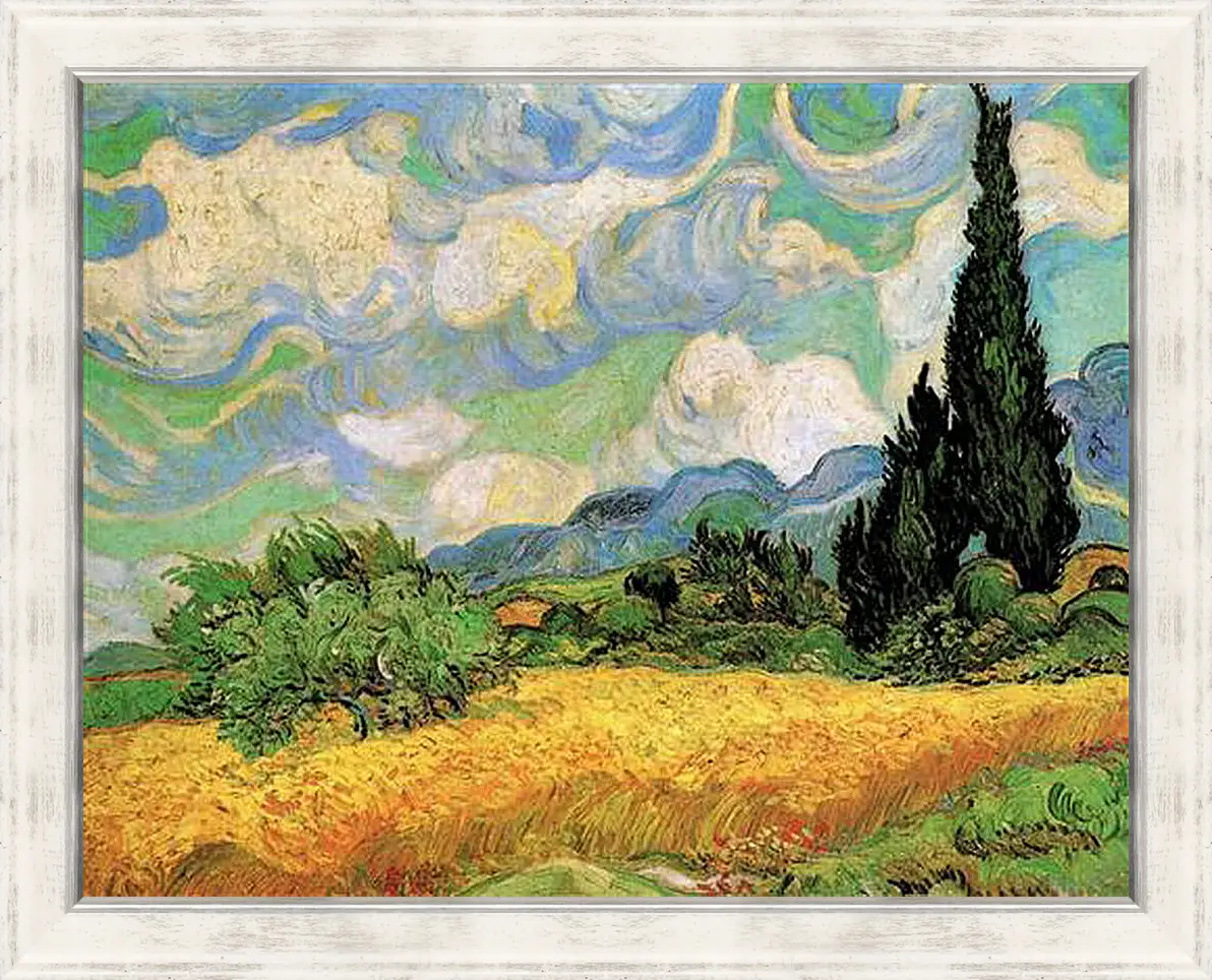 Картина в раме - Wheat Field with Cypresses at the Haute Galline Near Eygalieres. Винсент Ван Гог