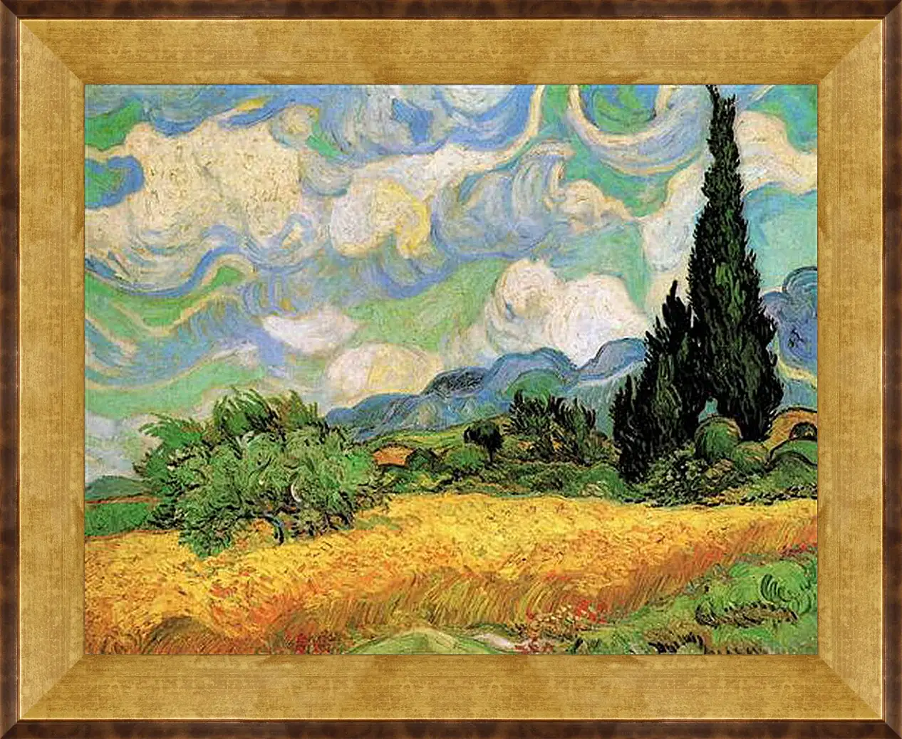Картина в раме - Wheat Field with Cypresses at the Haute Galline Near Eygalieres. Винсент Ван Гог