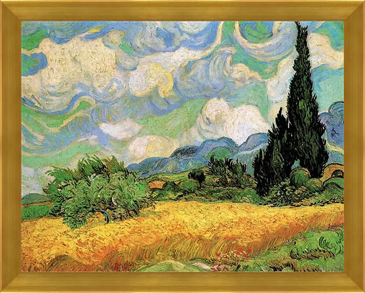 Картина в раме - Wheat Field with Cypresses at the Haute Galline Near Eygalieres. Винсент Ван Гог
