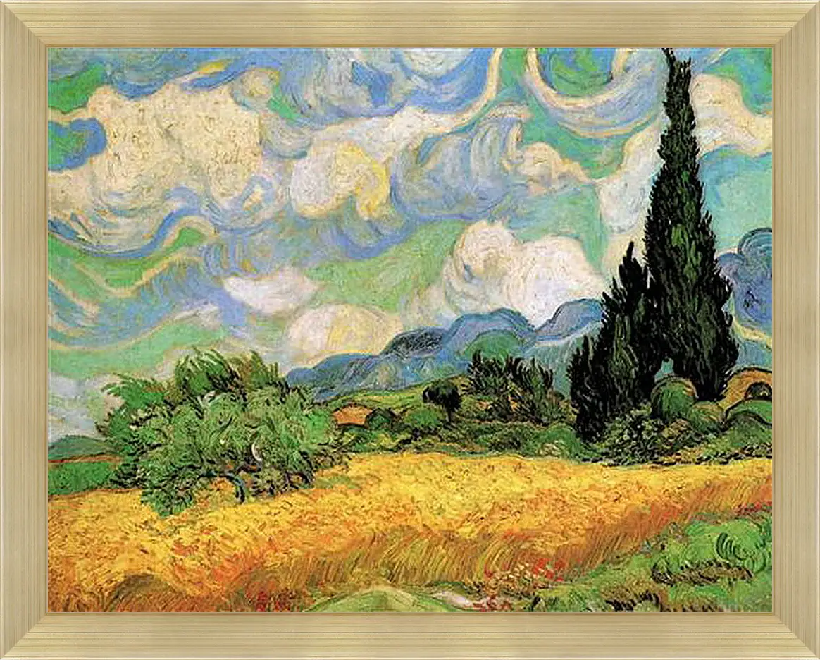 Картина в раме - Wheat Field with Cypresses at the Haute Galline Near Eygalieres. Винсент Ван Гог