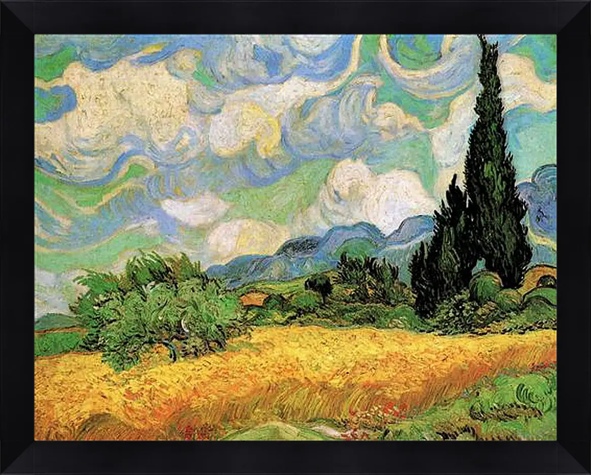 Картина в раме - Wheat Field with Cypresses at the Haute Galline Near Eygalieres. Винсент Ван Гог
