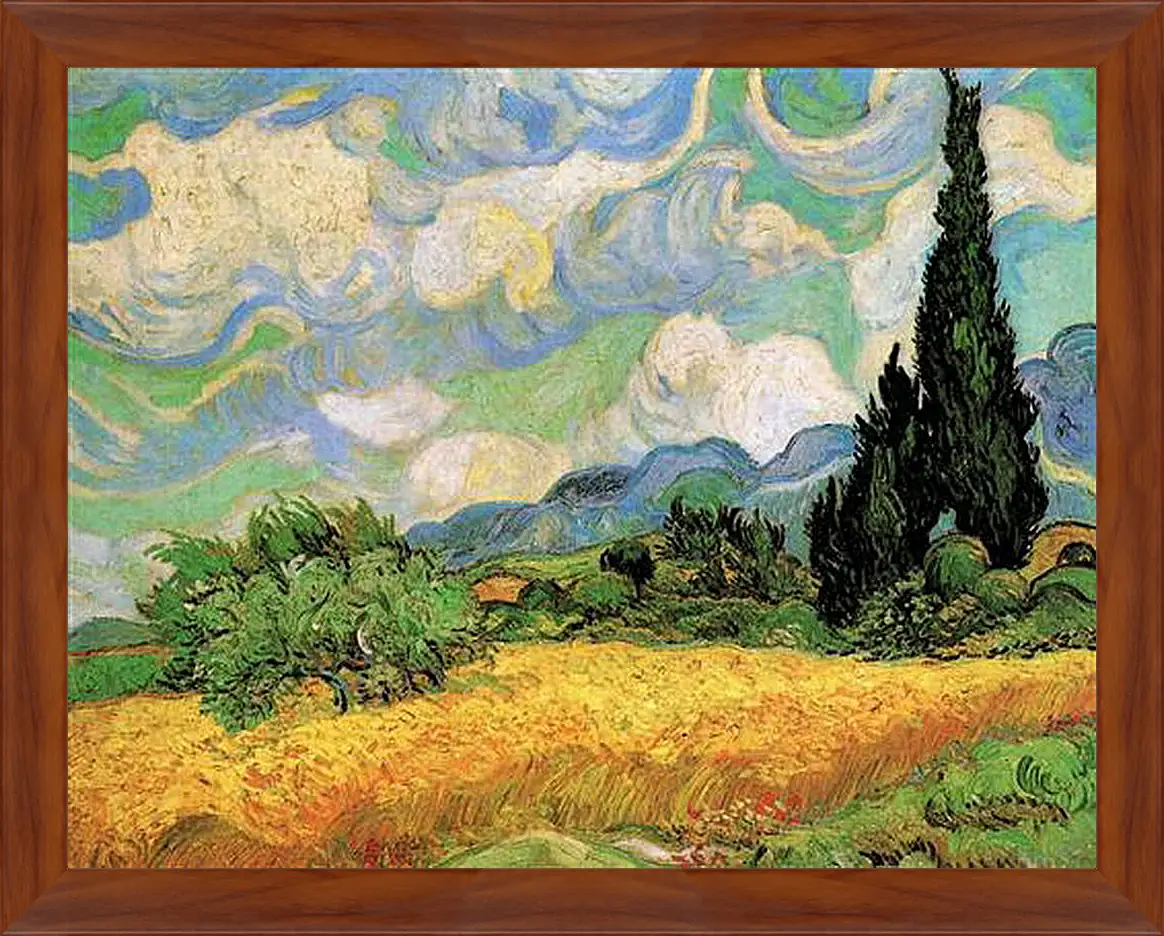 Картина в раме - Wheat Field with Cypresses at the Haute Galline Near Eygalieres. Винсент Ван Гог
