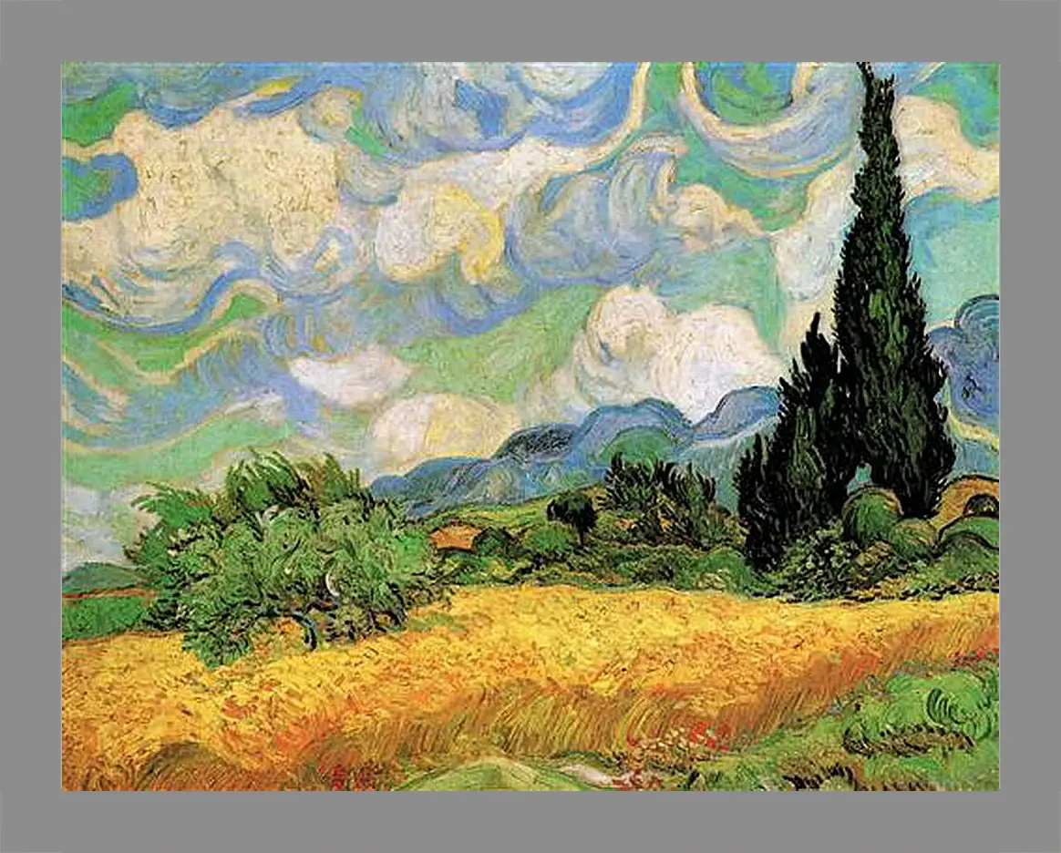 Картина в раме - Wheat Field with Cypresses at the Haute Galline Near Eygalieres. Винсент Ван Гог