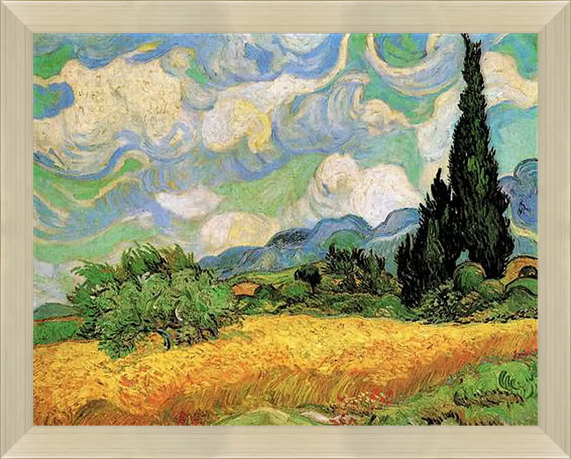 Картина в раме - Wheat Field with Cypresses at the Haute Galline Near Eygalieres. Винсент Ван Гог
