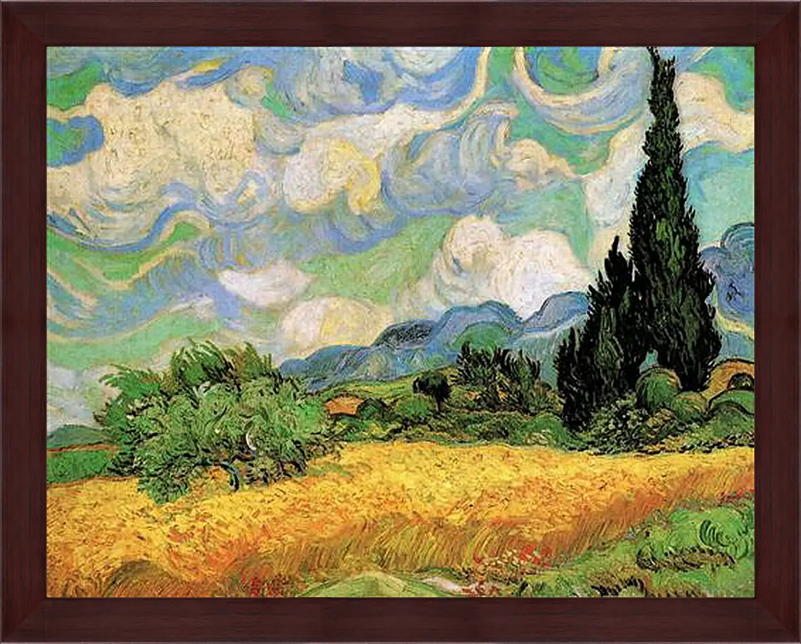 Картина в раме - Wheat Field with Cypresses at the Haute Galline Near Eygalieres. Винсент Ван Гог