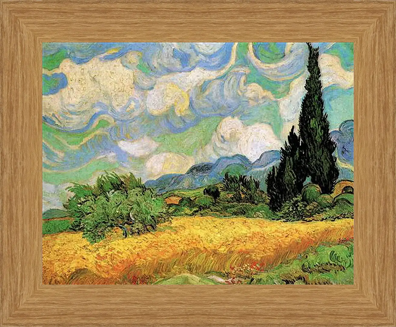 Картина в раме - Wheat Field with Cypresses at the Haute Galline Near Eygalieres. Винсент Ван Гог