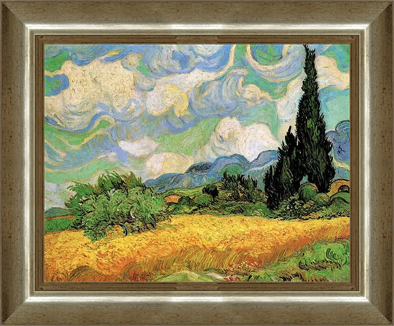 Картина в раме - Wheat Field with Cypresses at the Haute Galline Near Eygalieres. Винсент Ван Гог