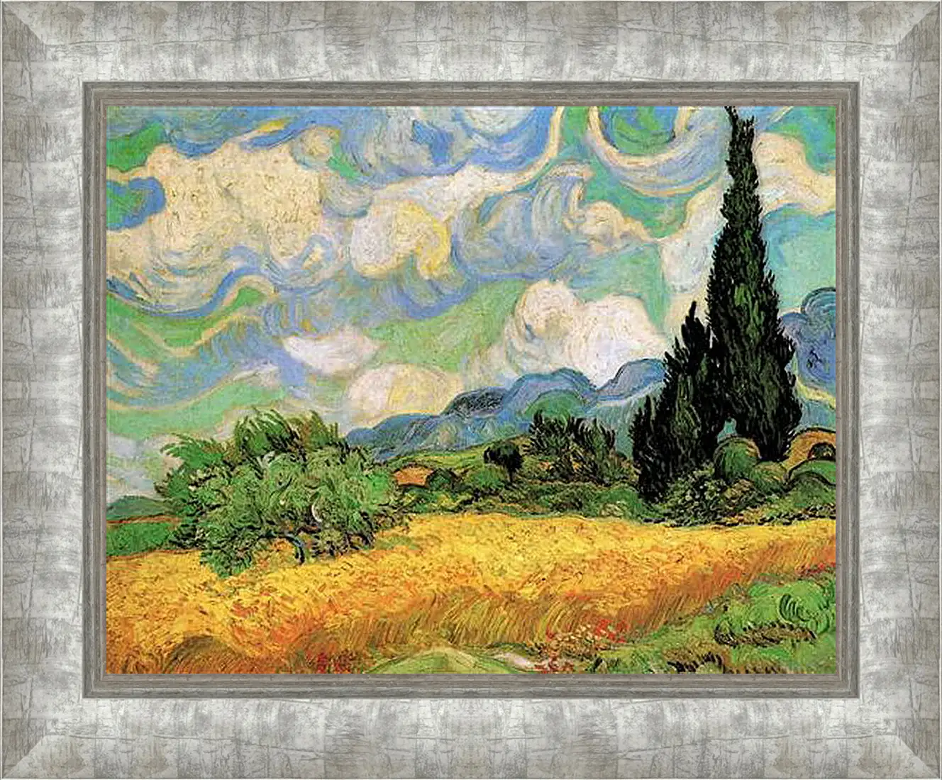 Картина в раме - Wheat Field with Cypresses at the Haute Galline Near Eygalieres. Винсент Ван Гог