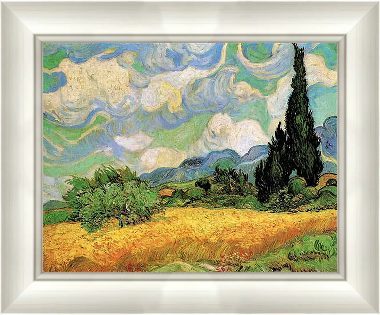 Картина в раме - Wheat Field with Cypresses at the Haute Galline Near Eygalieres. Винсент Ван Гог