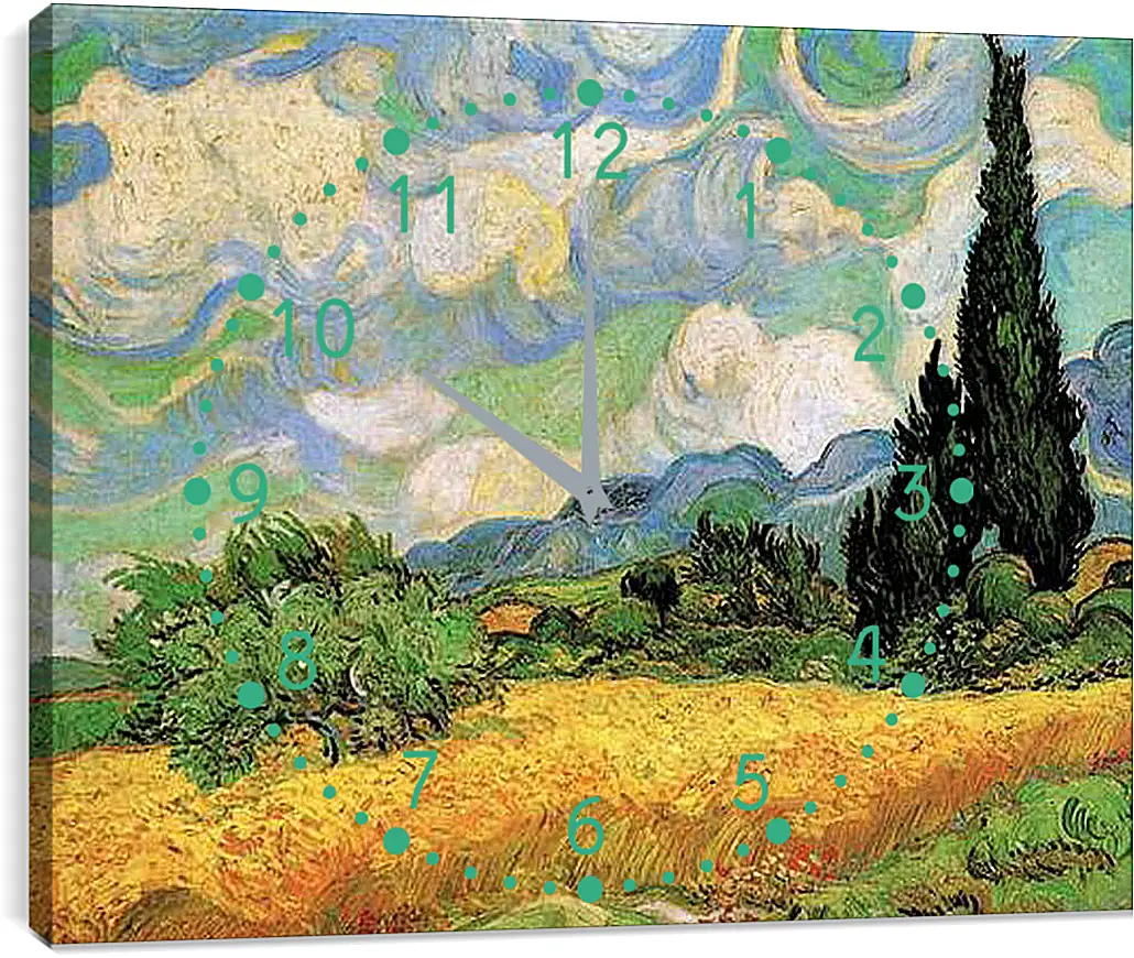 Часы картина - Wheat Field with Cypresses at the Haute Galline Near Eygalieres. Винсент Ван Гог