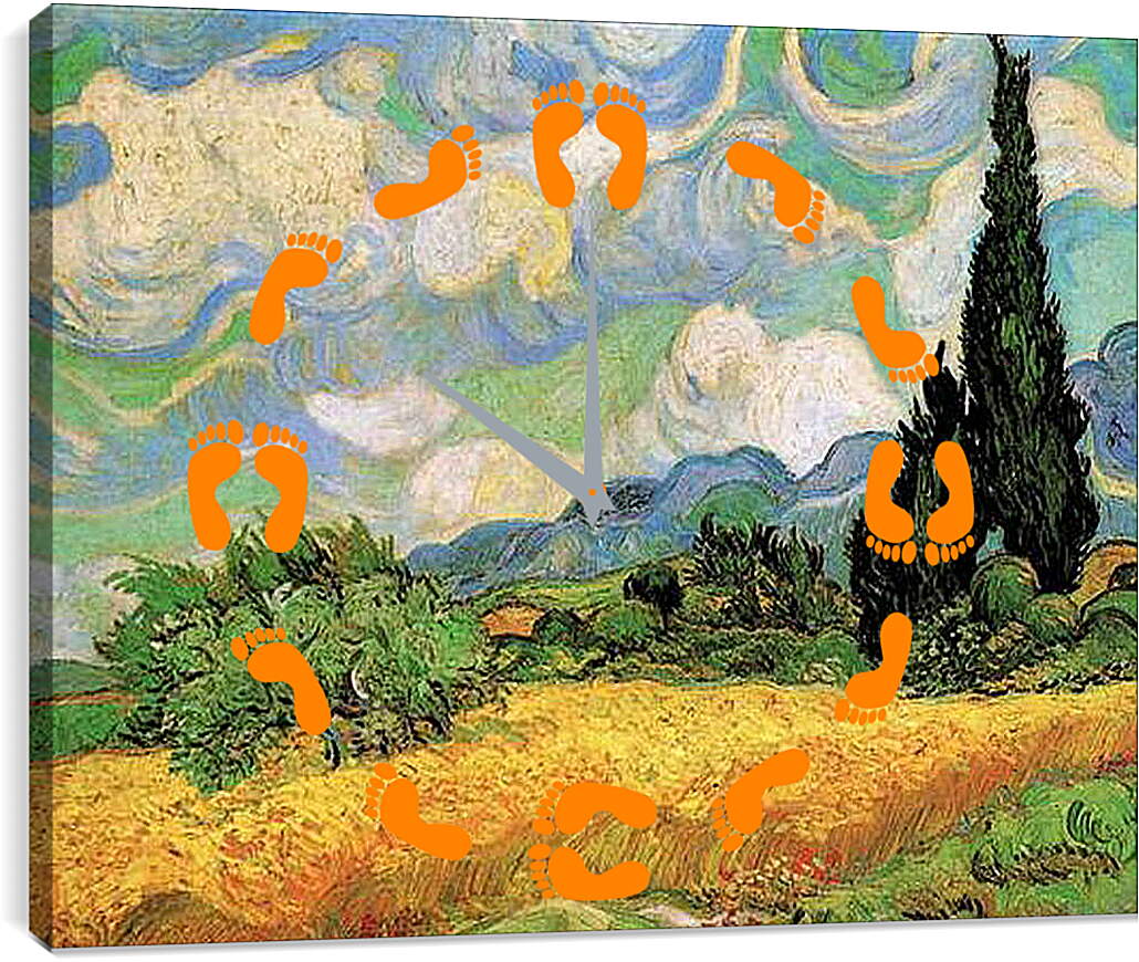 Часы картина - Wheat Field with Cypresses at the Haute Galline Near Eygalieres. Винсент Ван Гог