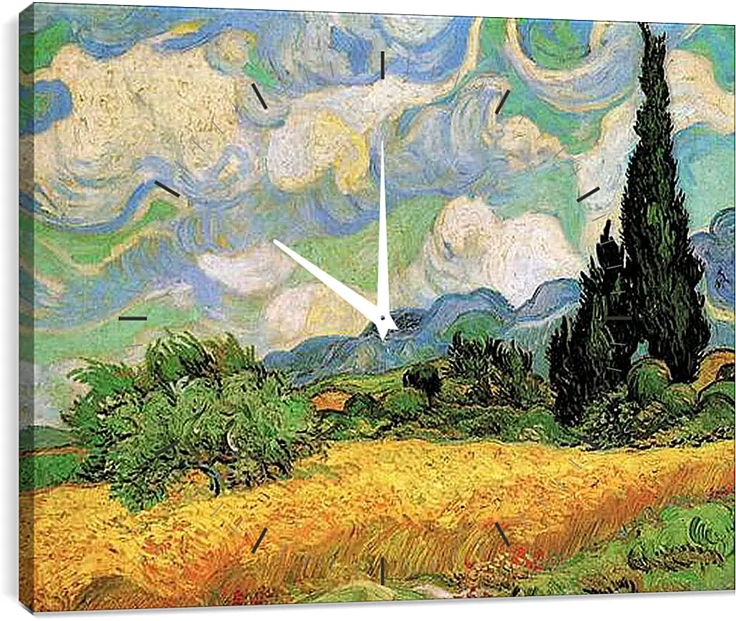 Часы картина - Wheat Field with Cypresses at the Haute Galline Near Eygalieres. Винсент Ван Гог
