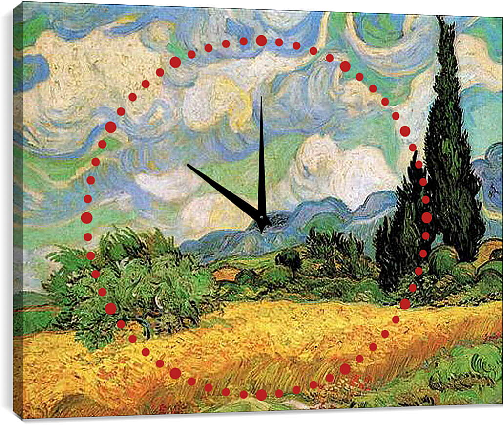 Часы картина - Wheat Field with Cypresses at the Haute Galline Near Eygalieres. Винсент Ван Гог

