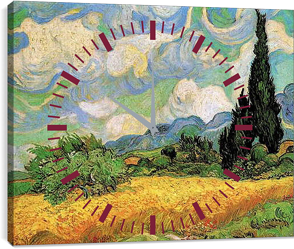 Часы картина - Wheat Field with Cypresses at the Haute Galline Near Eygalieres. Винсент Ван Гог