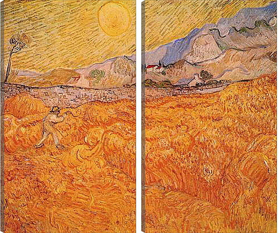 Модульная картина - Wheat Fields with Reaper at Sunrise. Винсент Ван Гог