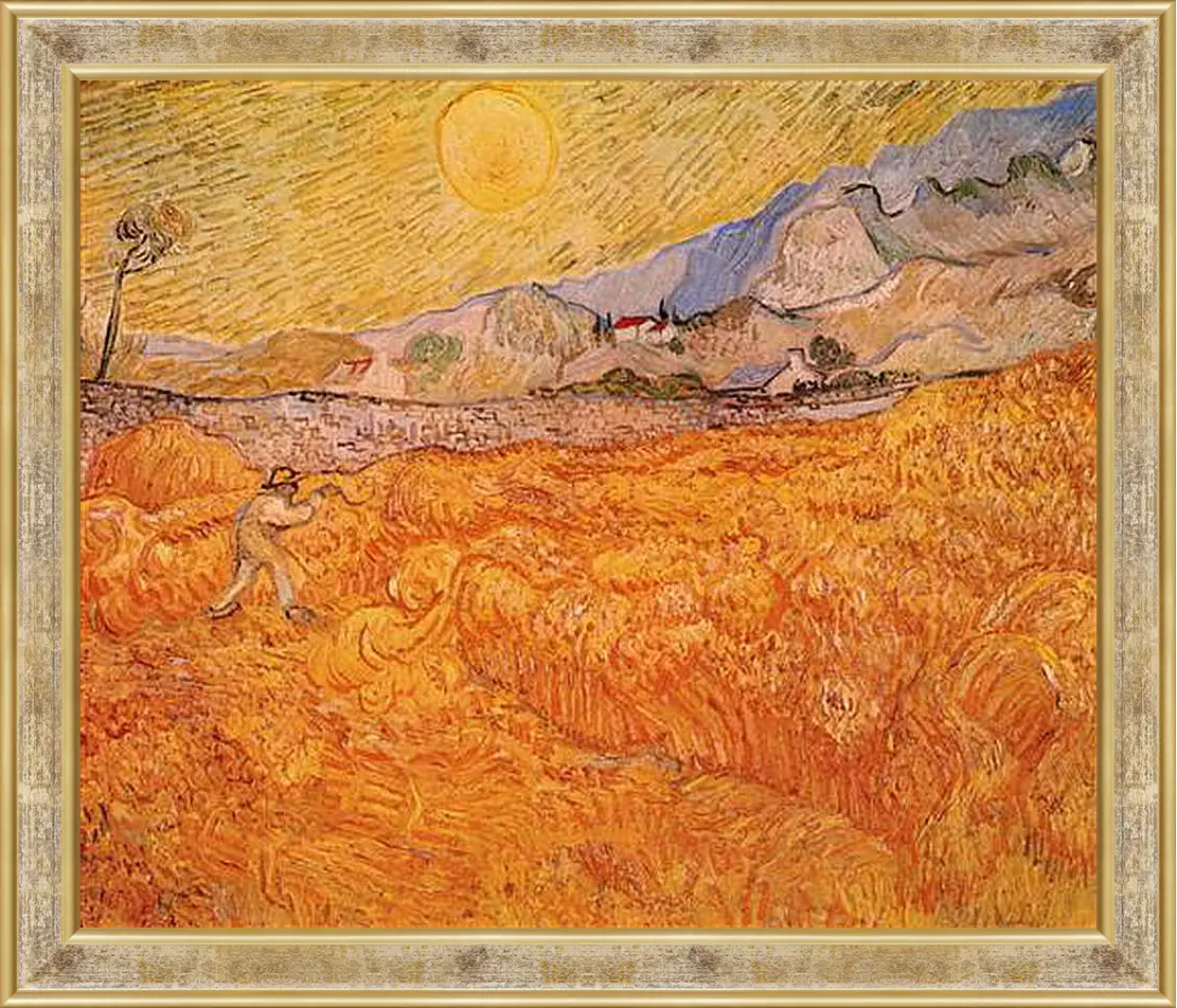 Картина в раме - Wheat Fields with Reaper at Sunrise. Винсент Ван Гог